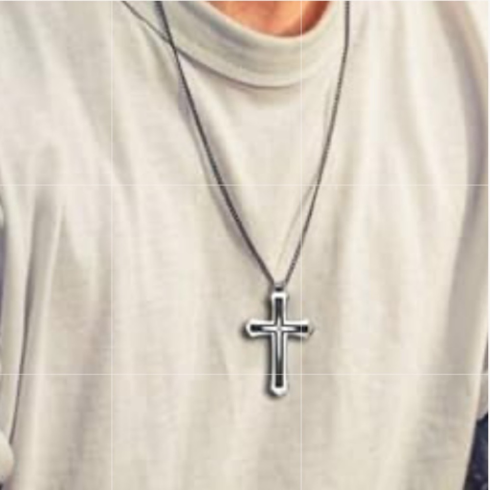 Men's silver ss Cross Necklace with one rhinestone accent NEW